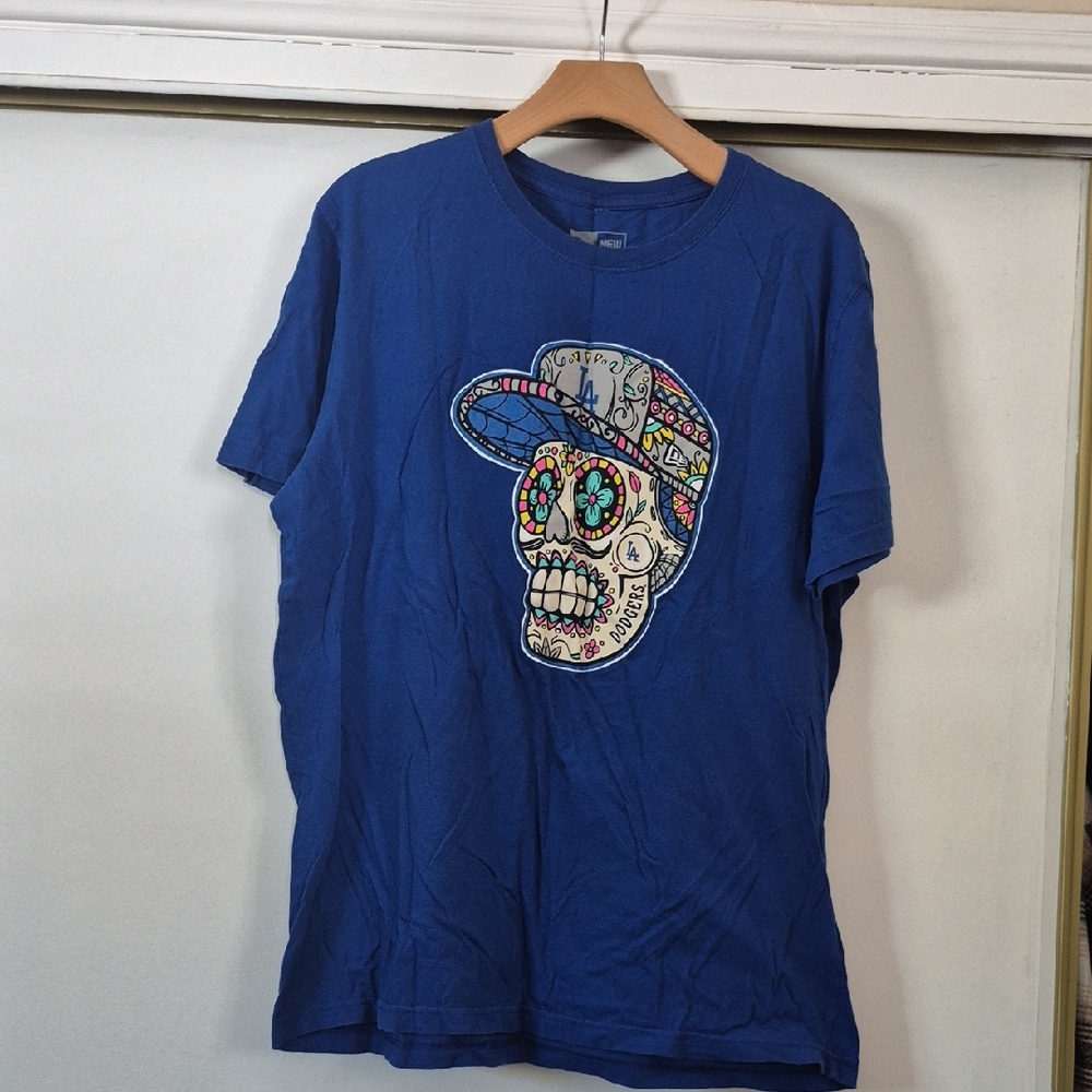 New Era Blue LA Dodgers Sugar Skull T-shirt Dia de Muertos Men's Size Large